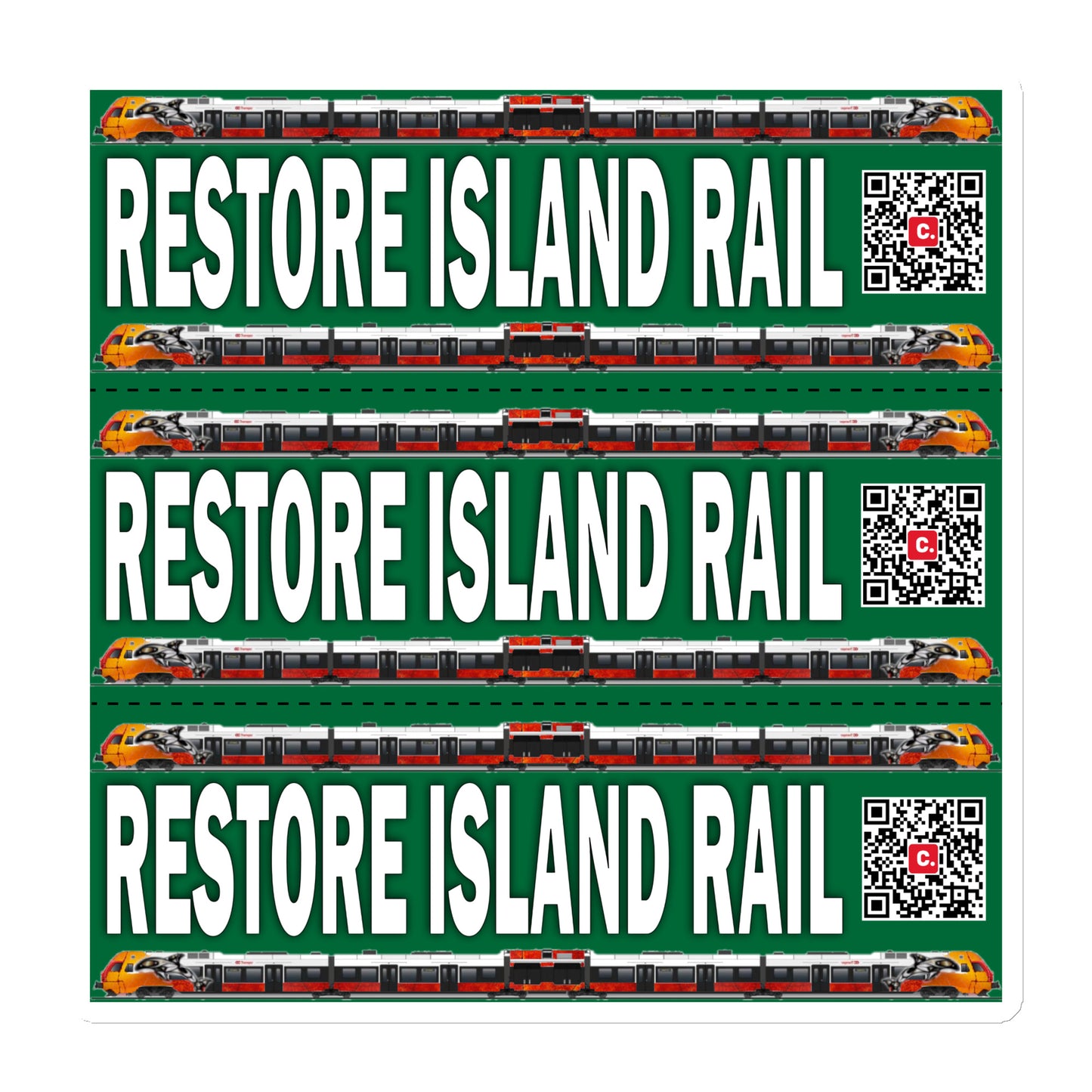 Restore Island Rail Magnet with 3 QR Petition banners.